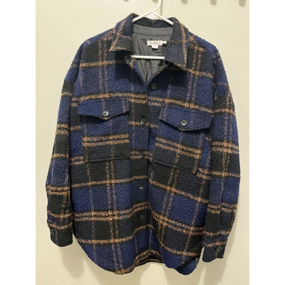 Good American Plaid Shacket Blue Plaid Oversized Shirt Jacket Size 1/2 (M/L)